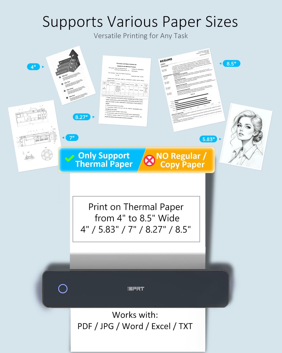 Inkless Portable Printer for Travel, MT610Pro Wireless Thermal Printer