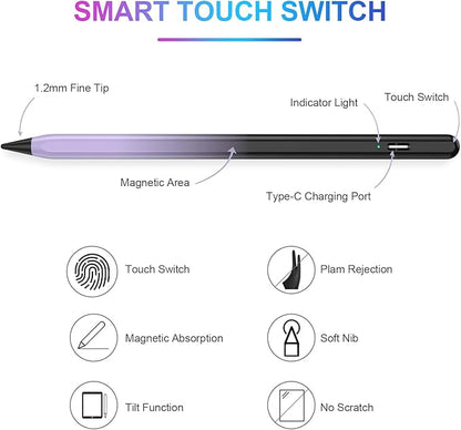 Stylus Pen for iPad 2018-2023 with Palm Rejection, Active Pencil for iPads 10th/9th/8th/7th/6th Gen, for iPad Pro11/12.9 inch, for iPads Air 5th/4th/3th, for iPad Mini 6th/5th Gen(Black and Purple)