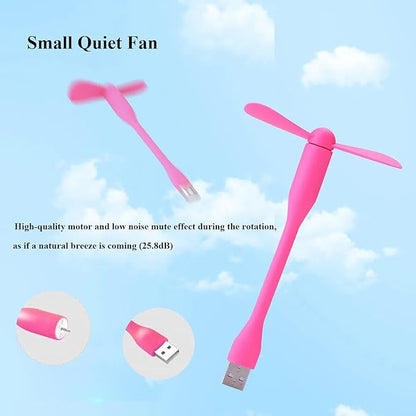 Mini USB Fan, Portable Pocket Fan USB-A Powered Little Cooler, Quiet Operation, for Home Office Car Outdoor Travel- 4 Pack (Pink)