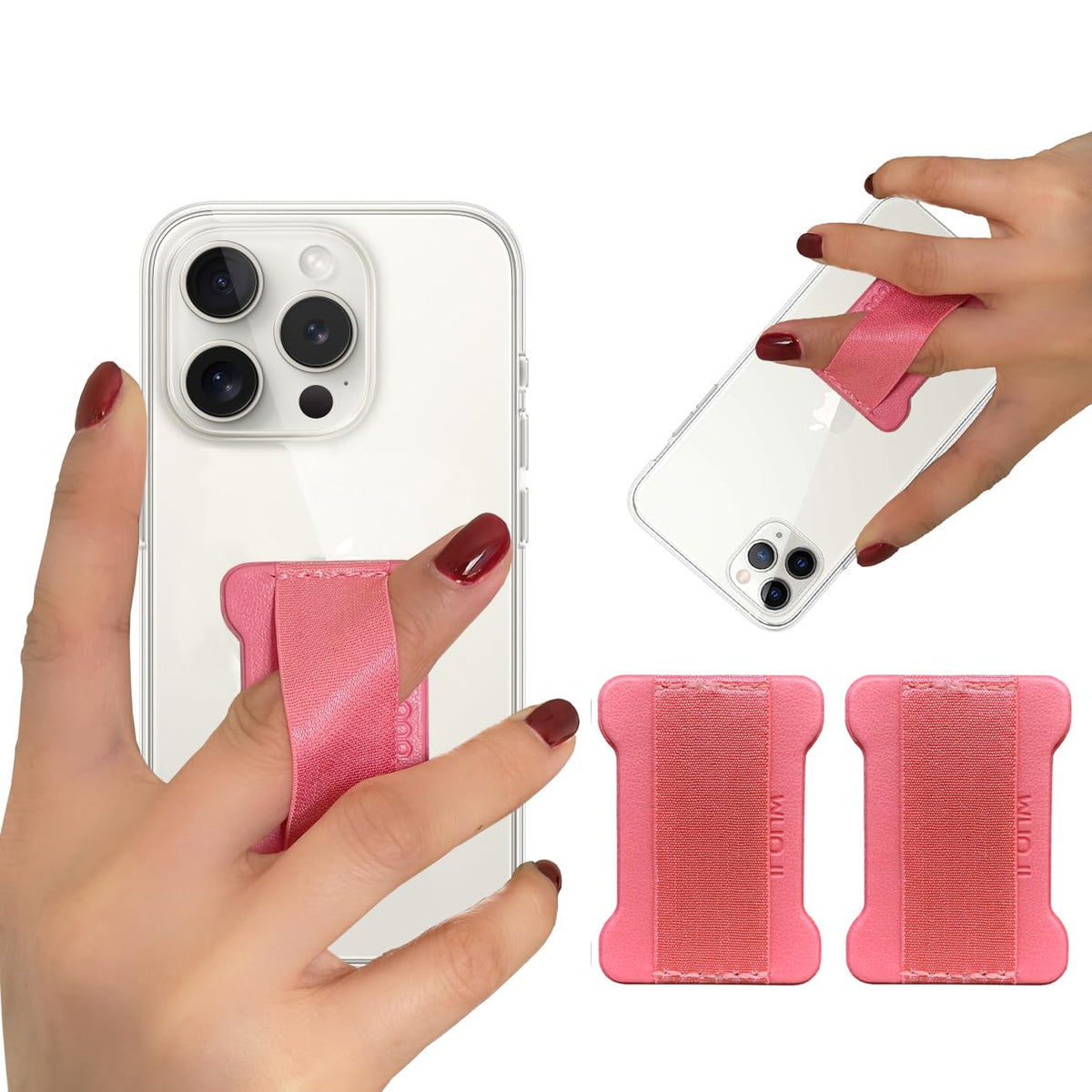 WOJI Cell Phone Finger Grip Strap Holder for Hand, Phone Strap, Phone Holder for Hand - Small, New Slim Finger Loop Selfie Grip Compatible with Most Smartphones (Black) - 2Pack