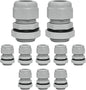 10 Pcs 1/2" NPT Nylon Cable Glands, IP68 Waterproof Adjustable Cord Grip Cable Connector Strain Relief Wire Protectors for 6-12mm Cable Diameter, Grey
