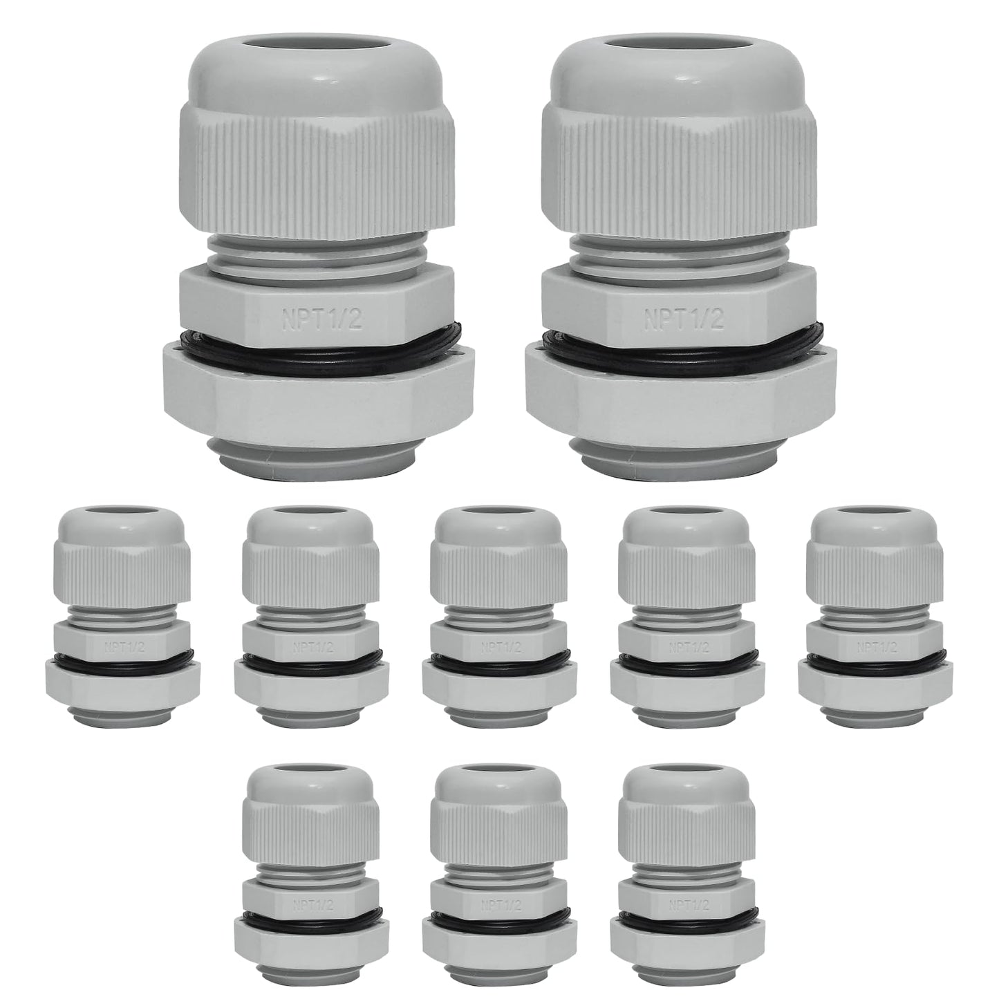 Bonsicoky 1/2" NPT Nylon Cable Glands, Grey, 10 Pcs