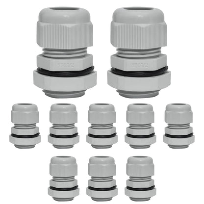 Bonsicoky 1/2" NPT Nylon Cable Glands, Grey, 10 Pcs