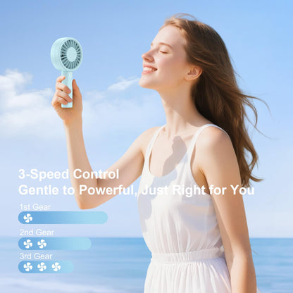 Mizong Mini Fan Portable Handheld Fan, USB Rechargeable Personal Fan with Base, 10H Long Lasting Battery Mini Pocket Cooling Fan for Desktop Travel Outdoor Vacation Concert Lash Makeup Use