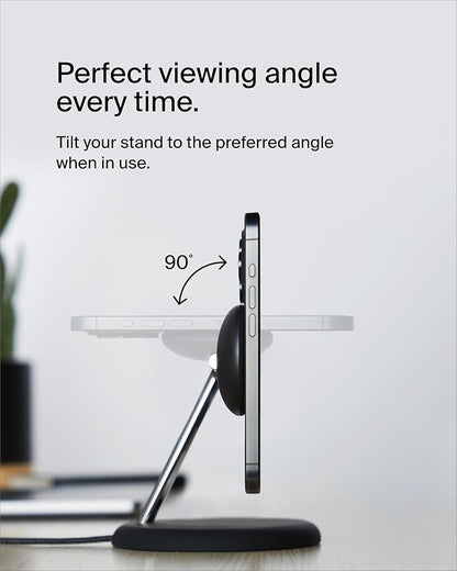 Belkin MagSafe-Compatible 3-in-1 Wireless Charger Stand 15W - Qi2-Certified Wireless Charging Station, Fast Charging of iPhone 16, AirPods, & Apple Watch - 36W Included - Black