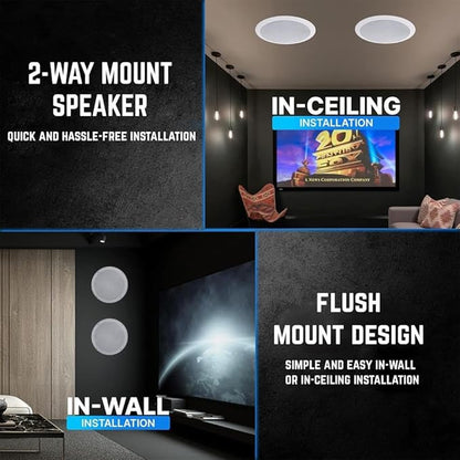 Vaiyer Home Audio System Kit, 6-Channel 6000 Watts Bluetooth Amplifier with 6.5" 12 Qty of 200 W Each in-Wall in-Ceiling Speakers & 16 AWG 500 ft. Speaker Wire - Perfect for Home, Office, Restaurants