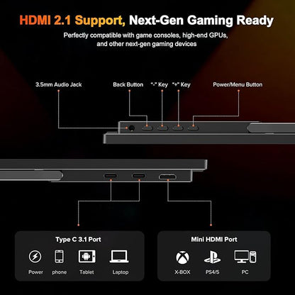 UPERFECT 2.5K 240Hz QLED Portable Monitor, 16" 2560x1600 QHD 100% DCI-P3 400 Nits Portable Gaming Monitor w/Stand & VESA, Adaptive Sync HDMI 2.1 External Screen for Laptop PC Phone Game Console