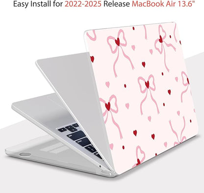 Teryeefi Compatible with MacBook Air 13 inch Case 2025-2022 M4 A3240 M3 A3113 M2 A2681, Plastic Garden Flowers Hard Shell&Keyboard Cover&Screen Film for MacBook Air 13.6 inch, Elegant Pink Bows A011