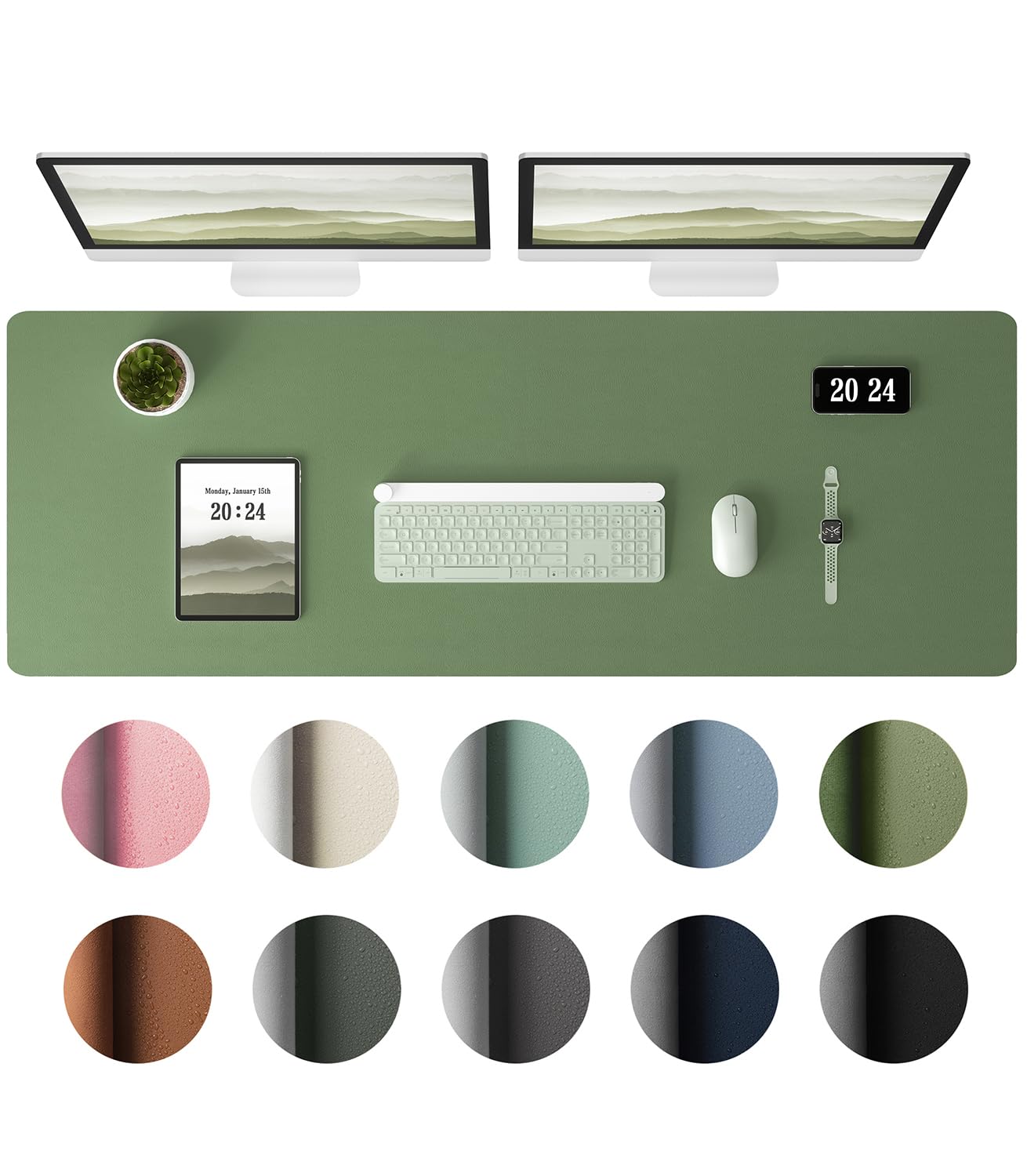 Aothia Leather Desk Pad Protector, Office Desk Mat, Large Mouse Pad, Laptop Desk Pad, Non-Slip PU Leather Desk Blotter, Waterproof Desk Writing Pad for Office and Home (Olive Green, 47" x 17")