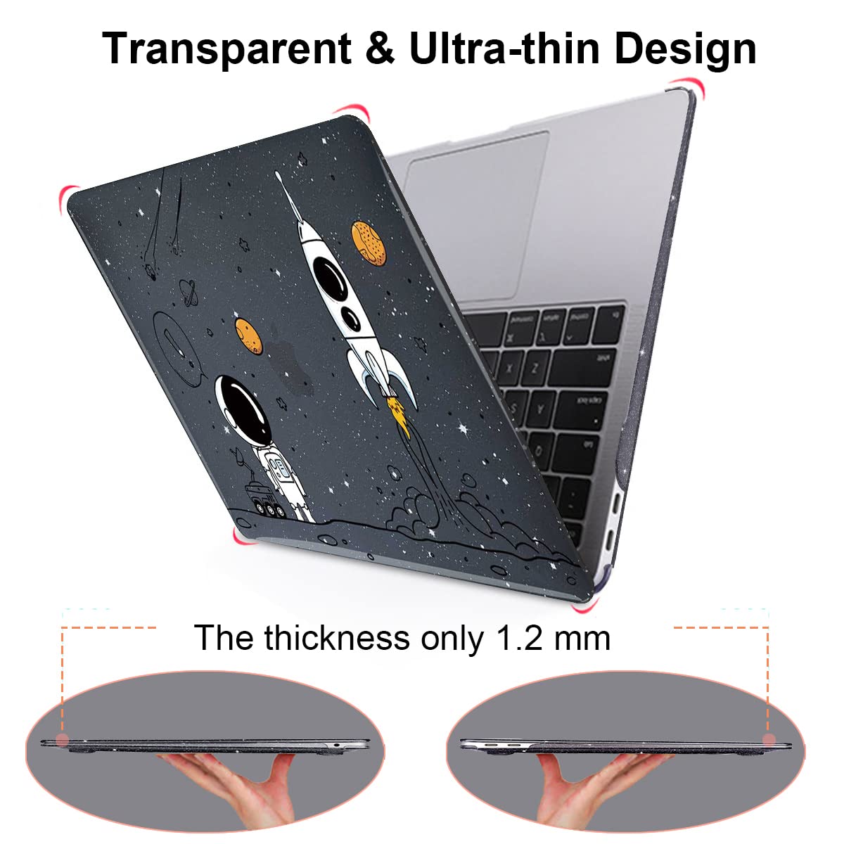 LCMOCICO for MacBook Air 13 inch Case 2020 2019 2018 Release M1 A2337 A2179 A1932, Glitter Crystal Pritned Pattern Hard Case Cover for Mac Air 13.3" Retina Display Touch ID, Astronauts & Spacecraft