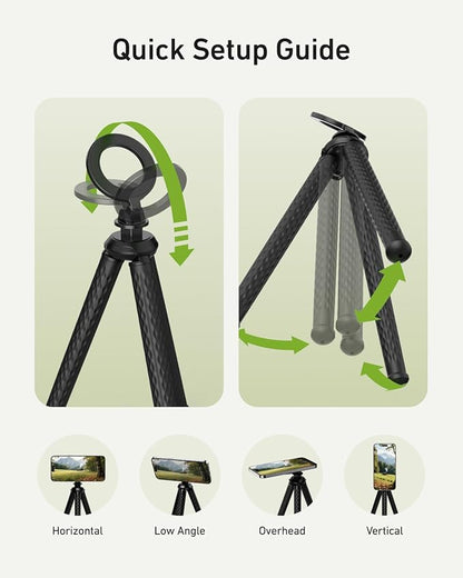 TELESIN Magnetic Flexible Tripod for iPhone, Mini Bendable Tripod Phone Stand for Magsafe Stroller Treadmill Tube Motorcycle Arm Phone Holder Selfie Stick for Video Recording for Phones Action Camera