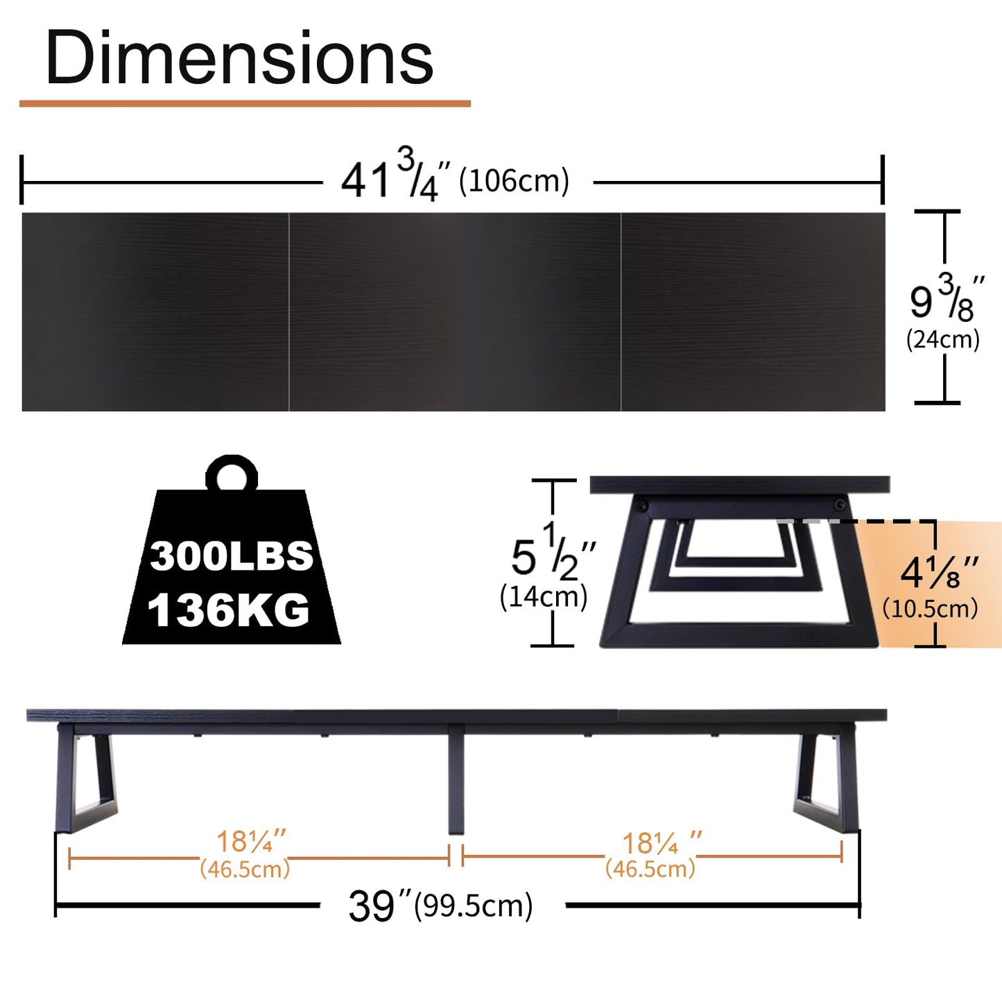 TEAMIX 42 inch Large Dual Monitor Riser, Desk Organizer Stand for TV Laptop