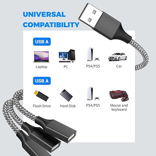 USB Splitter, 3.3FT USB A Male to 3 Female Extension Cable, USB Splitter 1 in 3 Out Support Charging and Data Transfer for Printer/Keyboard/Flash Drive/PlayStation/Laptop/LED Etc(Black)