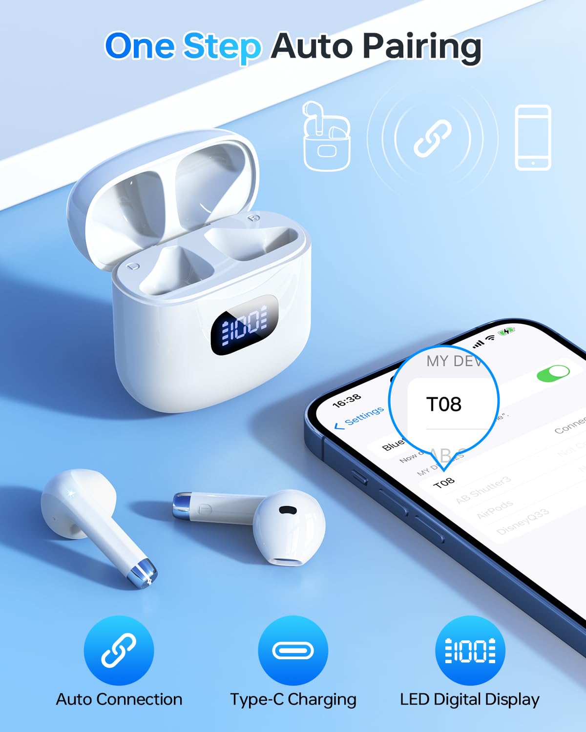 KTGEE Wireless Earbuds Bluetooth 5.3 Ear Buds Headphones, 40Hrs Playback