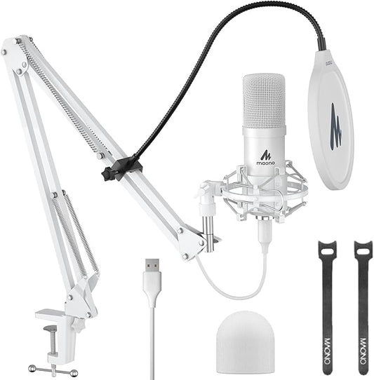 MAONO A04 White USB Microphone, 192kHz/24Bit Condenser Mic for PC Podcast