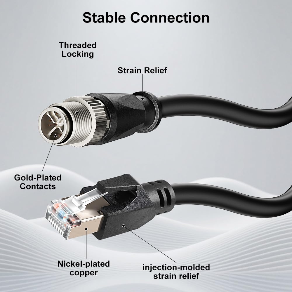 Alvin's Cables M12 8 Pin Male to RJ45 Shielded Ethernet Cable X Coded 8 Position Cat6a Cable for Cognex Industrial Camera 3.2ft/1M