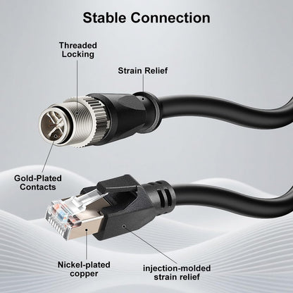 Alvin's Cables M12 8 Pin Male to RJ45 Shielded Ethernet Cable X Coded 8 Position Cat6a Cable for Cognex Industrial Camera 3.2ft/1M