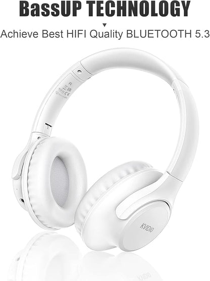 KVIDIO Bluetooth Headphones Over Ear, 65 Hours Playtime Wireless Headphones with Microphone, Foldable Lightweight Headset with Deep Bass, HiFi Stereo Sound Low Latency for Laptop PC Cellphone