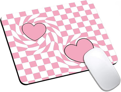 Mouse Pad, Cute Pink Checkered Heart Mouse Pads for Desk, 9.5" x 7.9" Non-Slip Rubber Base Computer Mousepad with Women, Portable Square Design for Wireless Mouse and Pad Laptop Office & Travel