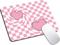 Mouse Pad, Cute Pink Checkered Heart Mouse Pads for Desk, 9.5" x 7.9" Non-Slip Rubber Base Computer Mousepad with Women, Portable Square Design for Wireless Mouse and Pad Laptop Office & Travel