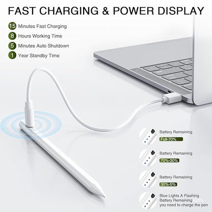 Stylus Pen for iPad 2018-2025, Fast Charging Magnetic Pencil (1st Generation) with Tilt Sensitivity & Palm Rejection for iPad Air 3/4/5/M2/M3, iPad mini 5/6, iPad 6/7/8/9/10/11, iPad Pro 11"/12.9"/M4