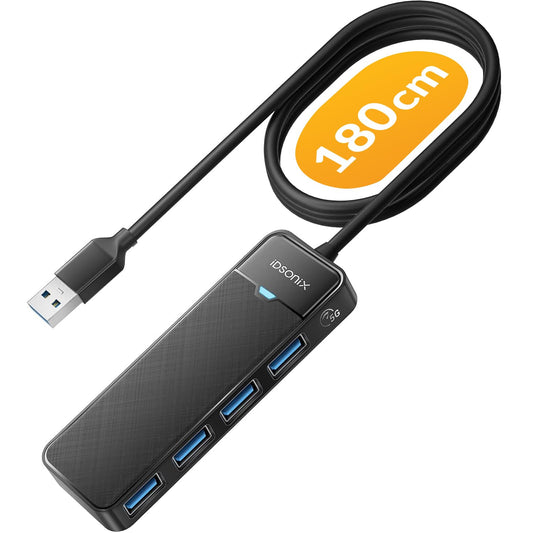 iDsonix USB Hub with 6ft Extension Cbale[Charging Not Supported], 4-Port USB 3.0 Splitter Ultra-Slim Extender for Desktop, Laptop, Xbox, Flash Drive, HDD, Console, Printer, PC, Keyboards, Mouse