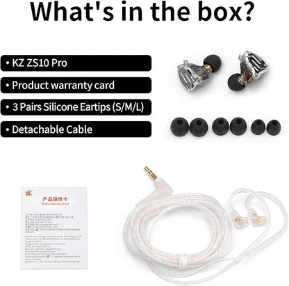 KZ ZS10 Pro Gaming Earbuds, 4BA 1DD Gaming Wired Earbuds with Mic, IEM Headphone Multi Driver HiFi Monitor Headphones, KZ in Ear Earphoner with 2PIN IEM Cable, All in One Button (Black with Mic)