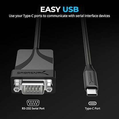 SABRENT USB-C to DB9 Serial RS-232 Adapter Cable 3FT, Prolific PL2303GS Chipset, USB 2.0, 1bps-12Mbps Baud Rate, for POS Terminals, Modems, GPS, Industrial Devices (CB-D9C3)