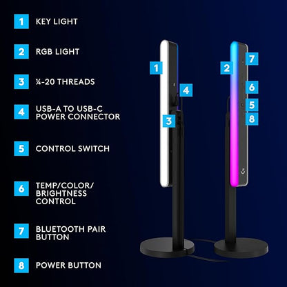 Logitech G733 Lightspeed Wireless Gaming Headset + Litra Beam LX Premium Dual-Sided RGB LED Streaming Key Light - White
