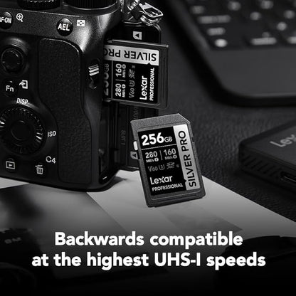 Lexar 256GB Professional SILVER PRO SD Card, UHS-II, C10, U3, V60, Full HD, 4K, Up To 280MB/s Read SDXC Memory Card, for Professional Photographer, Videographer, Enthusiast (LSDSIPR256G-BNNNU)