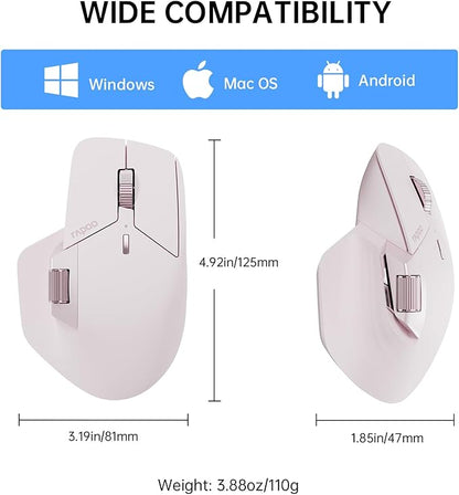 Rapoo MT760 Multi-Device Wireless Mouse, Bluetooth 5.0 and 2.4GHz Multi-Mode Connection, Up to 4 Devices, 11 Programmable Buttons, 4K DPI, Ergonomic Design, 90 Days Battery Life, PC, Pink