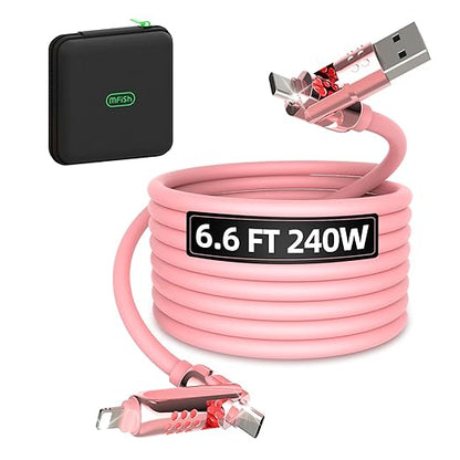 MFish 4-in-1 USB C Charging Cable, 6.6Ft Type C to Type C Cable, 240W Fast Charger for iPhone 16/15/14 Pro Plus Pro Max, for iPad MacBook Pro/Air, Laptops - Multi Charging Cable with USB-A