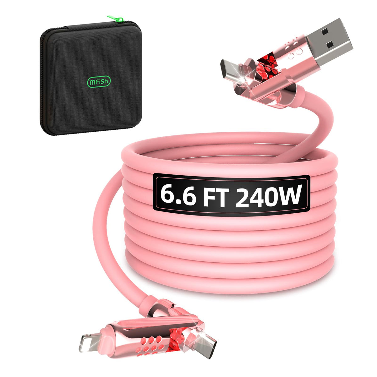 MFish Coiled 4 in 1 USB C Cable, 6.6FT Fast Charging Cable