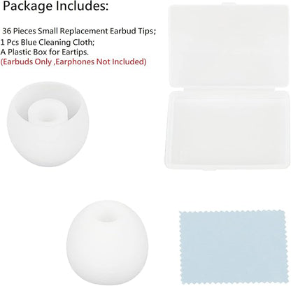 36 Pieces Small Earbud Tips Soft and Comfortable Silicone Earbud Tips Ear Bud Replacement Pieces Silicone Fit Most in-Ear Headphones，Inner Hole 3.8mm -5.5mm，Small White Replacement Eartips