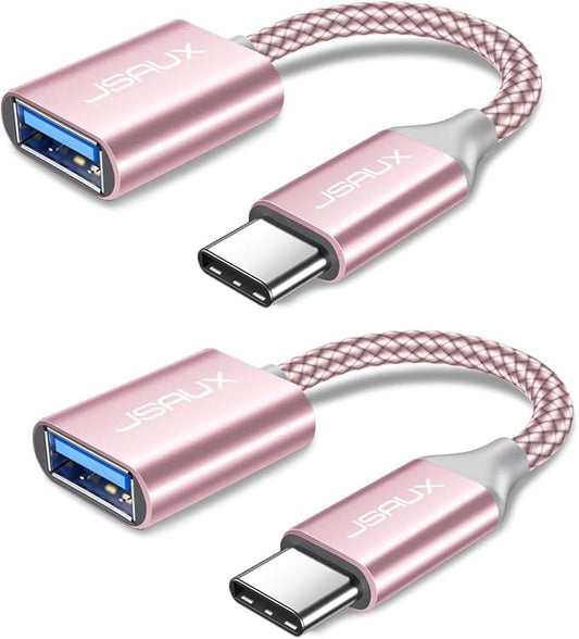JSAUX USB C to USB 3.0 Adapter [2 Pack], USB C Male to USB Female OTG Cable Adapter Compatible with MacBook Pro/Air, iPhone 17 Pro Max/iPhone Air/16e/16/15 Series, Samsung Galaxy S25/S24/S23-Pink