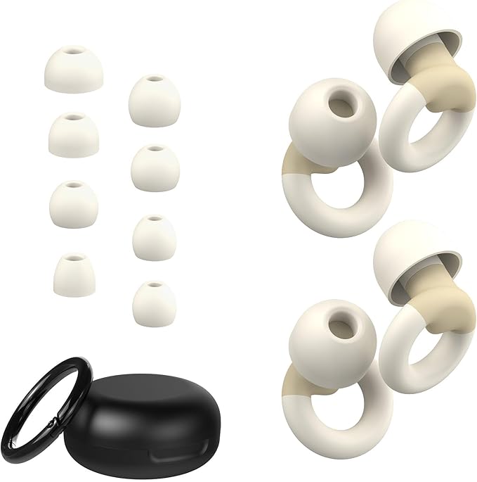 Ear Plugs for Sleeping, 2 Pairs of Reusable Earplugs for Noise Reduction 25dB-30dB with 8 Ear Tips, Soft Hearing Protection Ear Plugs for Concert,Noise Sensitivity, Study & Work