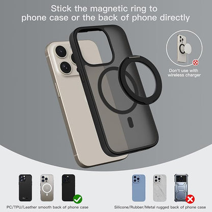COOLQO Upgraded Magnetic Phone Ring Holder Stand, Super Magnet Cell Phone Grip Finger Kickstand Compatible with MagSafe Mag Safe Accessory for iPhone All Smartphones (1-Black)
