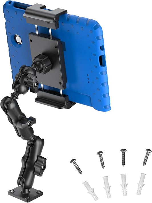 PLDHPRO Tablet Holder for Car Dashboard Heavy Duty Drill Base 360° Adjustable 3-Stage Stand Dash Mount Compatible with iPad, Galaxy Tab, Fire HD, 5.5-14.6'' Phone Tablets for Truck Wall Desk Vehicle