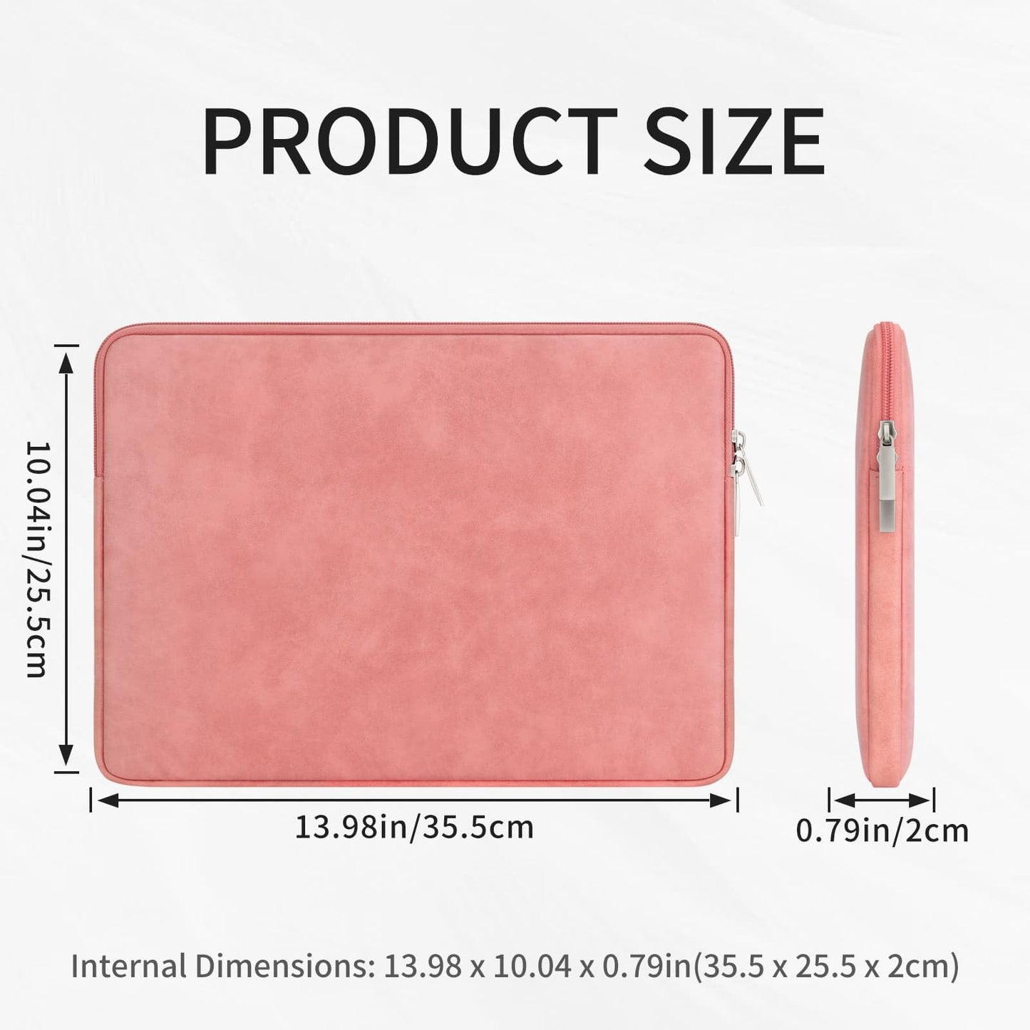 RAINYEAR 14 Inch Laptop Sleeve PU Suede Leather Case Padded Cover, Coral
