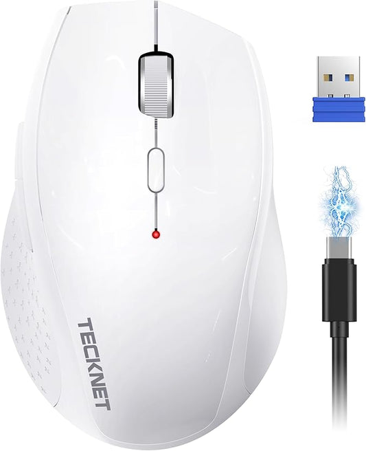 TECKNET Rechargeable Mouse,2.4 GHz Ergonomic Silent Mice with 6 Buttons