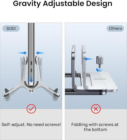 SODI Vertical Laptop Stand for Desk, Gravity Auto Lock Vertical MacBook Stand, Aluminum Laptop Vertical Dock Stand Holder Compatible with MacBook Pro, MacBook Air, Silver