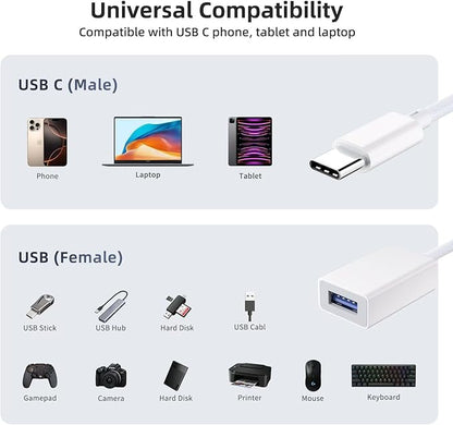 USB C to USB 3.0 Adapter [2 Pack], USB C Male to USB Female OTG Cable Thunderbolt3 to USB Adapter Compatible with MacBook Pro/Air, iPhone 16 Pro Max/16 Plus/16/15, Galaxy S24/S23/S22/S21