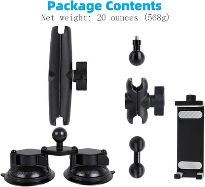 Aluminum Tablet Holder for All iPad, 360° adjustable Secure Double Suction Cup Mount for Car Truck Windshield,Sunroof, Compatible with iPad Pro 12.9 Mini Air, Galaxy Tabs and 4.7-15" Tablets