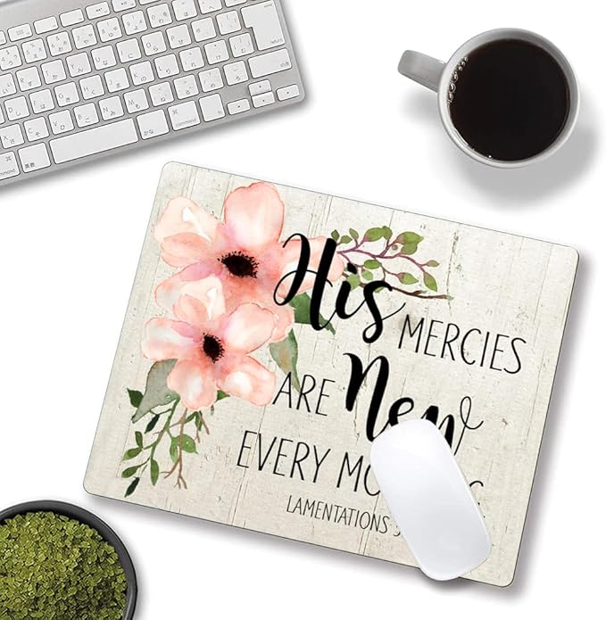 Hokafenle Square Mouse Pad, Inspirational Quote Mouse Pad with Floral Design, Motivational Mouse Mat Waterproof Mousepad Non-Slip Rubber Base Mouse Pads for Office Laptop