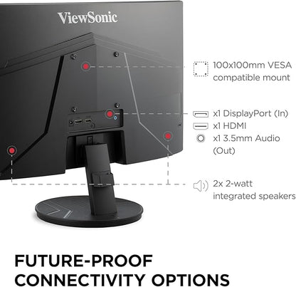 ViewSonic VA2416C 24 Inch Full HD 1080p Frameless Curved Monitor with Variable Refresh Rate, Eye Care, HDMI, and DisplayPort Inputs for Home and Office