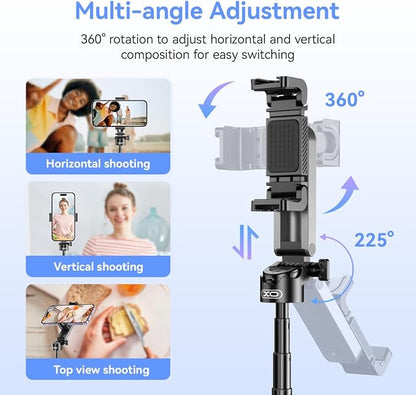 Retractable Mini Tripod for Cell Phone, Portable Selfie Stick Travel Phone Tripod with Remote Control Cell Phone Holder, Sturdy & Stable Adjustable Multi-Angle Shot Selfie Stick for Video Recording