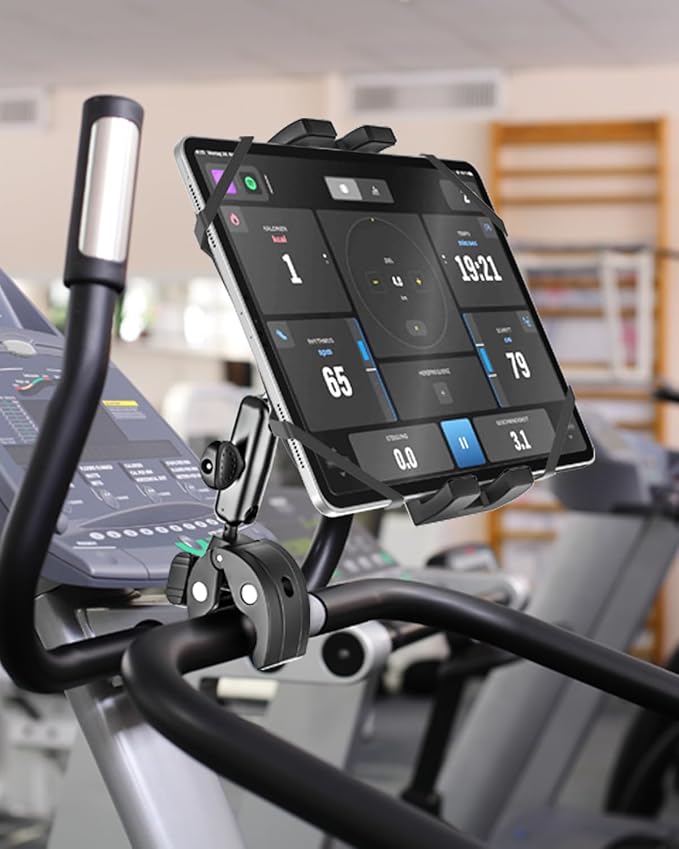 Metal iPad Tablet Mount for Boat Helm, Wheelchair Pole, Golf Cart, Stroller, Mic Stand, Fitness Bike, Road Mountain Bicycle - 360° Adjustable Handlebar Clamp for 4.7-13" iPad Pro, Air, Mini, Galaxy
