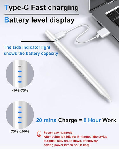 Stylus Pen for iPad 9th&10th, Fast Charge for ipad Pencil with Palm Rejection, Active Pen Compatible with (2018-2025) Apple iPad 6/7/8/9/10/11(A16), iPad Pro 11"/12.9"/M4, Mini 5/6, Air 3/4/5/M2/M3