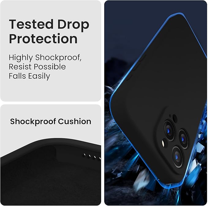 FireNova Designed for iPhone 15 Pro Case, Silicone Upgraded [Camera Protection] Phone Case with [2 Screen Protectors], Soft Anti-Scratch Microfiber Lining Inside, 6.1 inch, Black