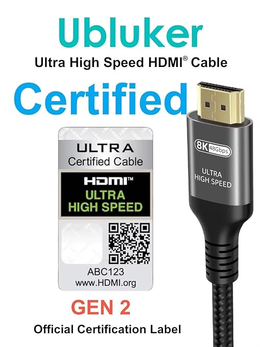 10K 8K 4K HDMI Cable 48Gbps 5 FT, Certified Ultra High Speed HDMI® Cable 4K 240Hz 144Hz 120Hz 8K60Hz 0.01ms HDR10+ eARC HDCP2.3 Netflix Roku TV PC Monitor Projector PS5 Xbox